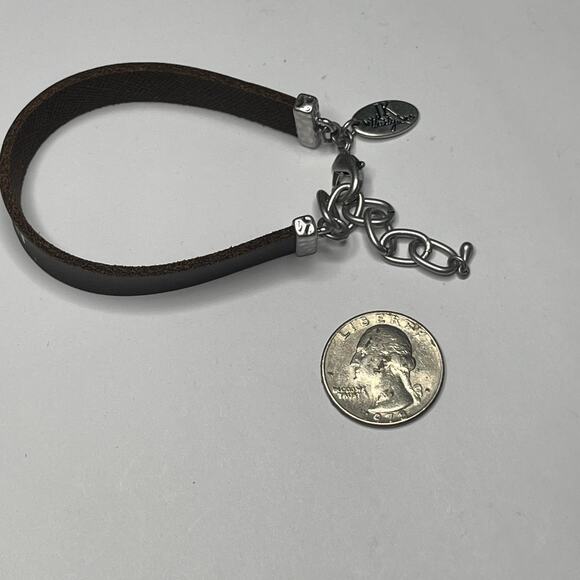 bracelet silver tone and brown leather with SHABBAT or sabbath by Thirty-One - Picture 4 of 9